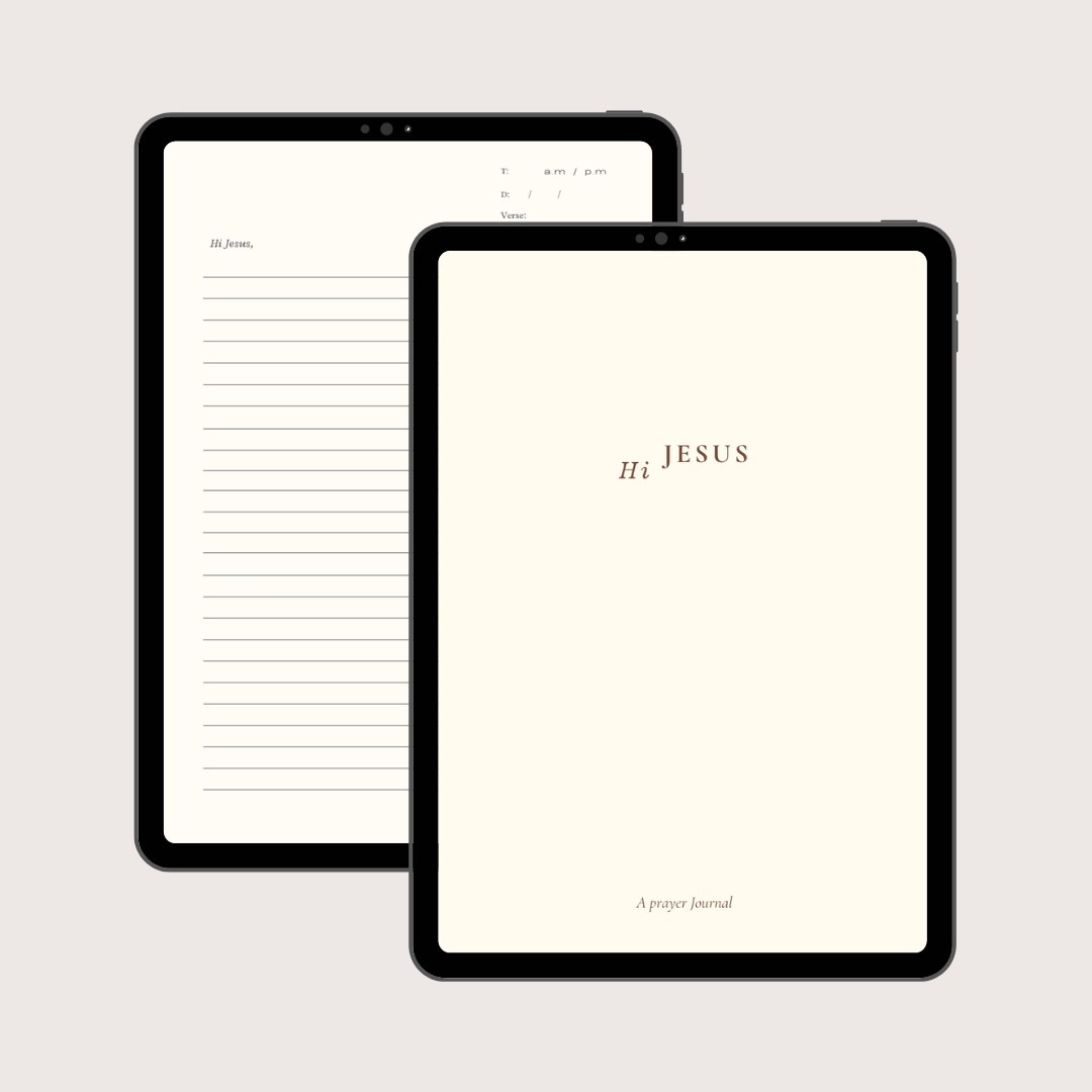 Hi Jesus digital prayer journal PDF cover with minimalist design, for iPad and tablet, perfect for prayer journaling.