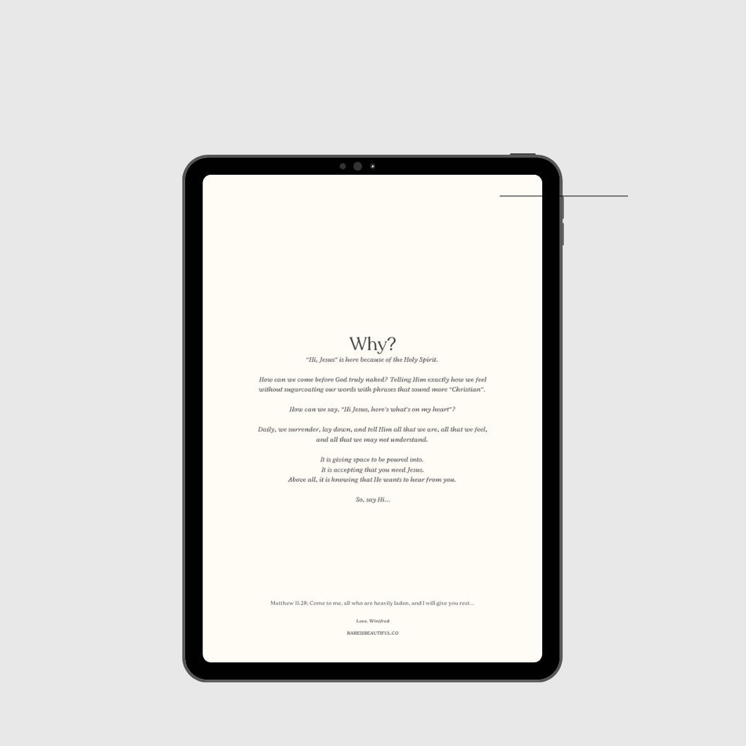 Sample page from Hi Jesus prayer journal showing guided prayer prompts and space for reflection, compatible with stylus or typing
